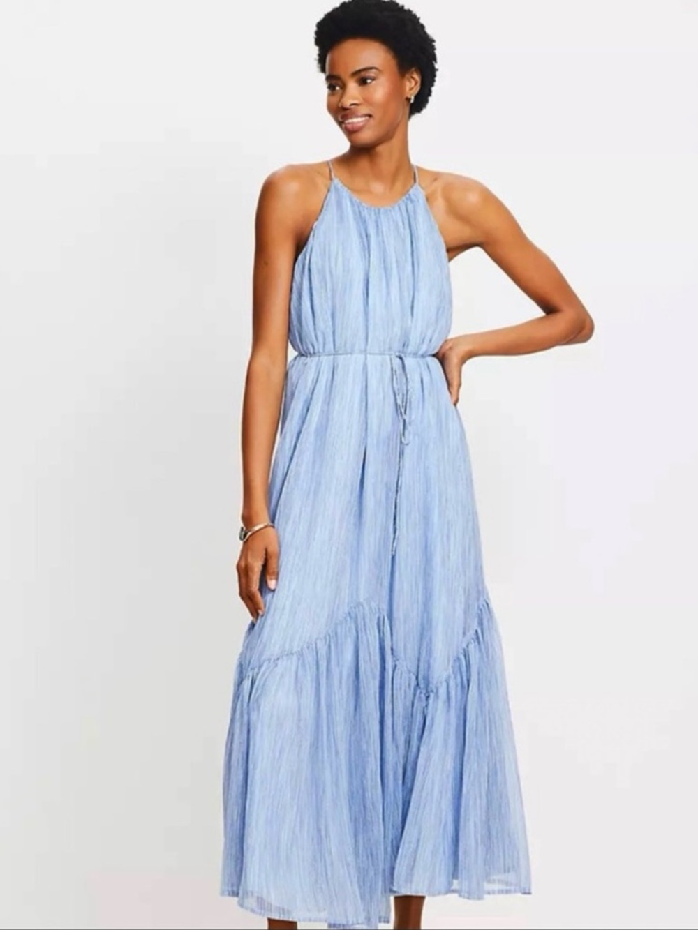 NWT LOFT Striped Flounce Maxi Halter Dress